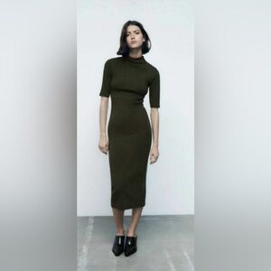 ZARA high neck knit midi dress (forest green) Size M